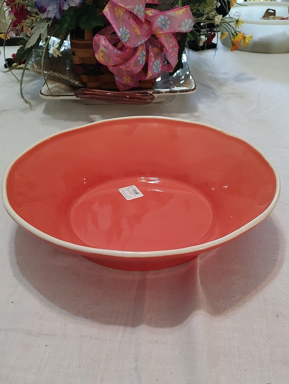 NWT Vietri Coral Ceramic Serving Bowl with Cream Rim
